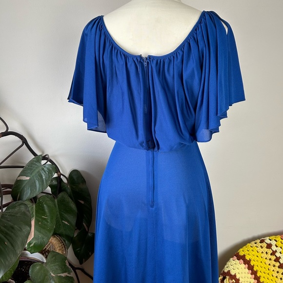 Vintage 70’s Young Edwardian Royal Blue Angel Sleeve Sheer Midi Dress - Picture 13 of 14